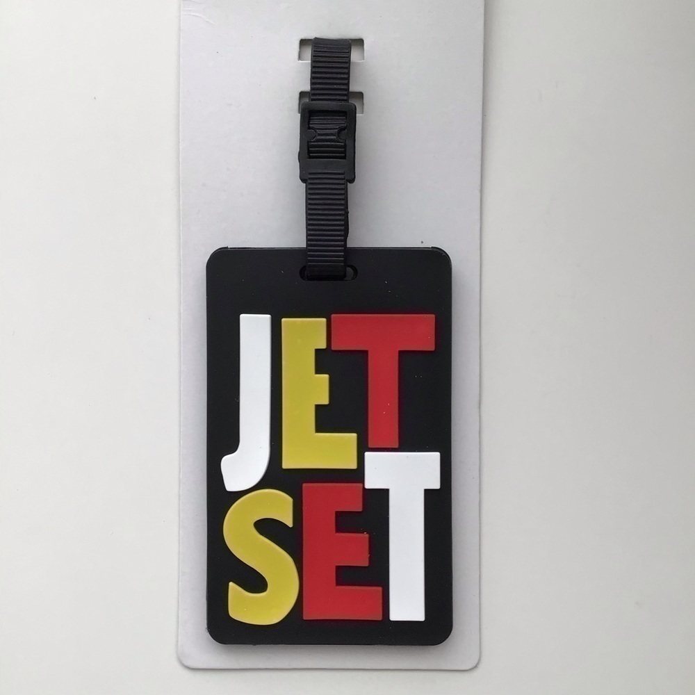 NEW Luggage Tag Jet Set Airlines Rubber 2.5 X 4” for Golf Bag Suitcase Travel ID